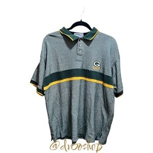 Vintage Men’s XL Logo 7 Green Bay Packers Green Stripe Polo Shirt JIT22